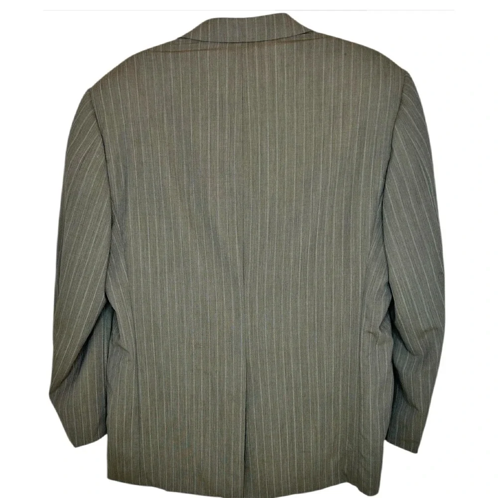 Hickey Freeman Suit Jacket 44R 44‎ Regular Green Gray Pinstripe 100% Wool Blazer